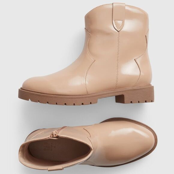 GAP Girls Size 12 Smooth Tan Neutral Western Ankle Boots - Picture 1 of 6